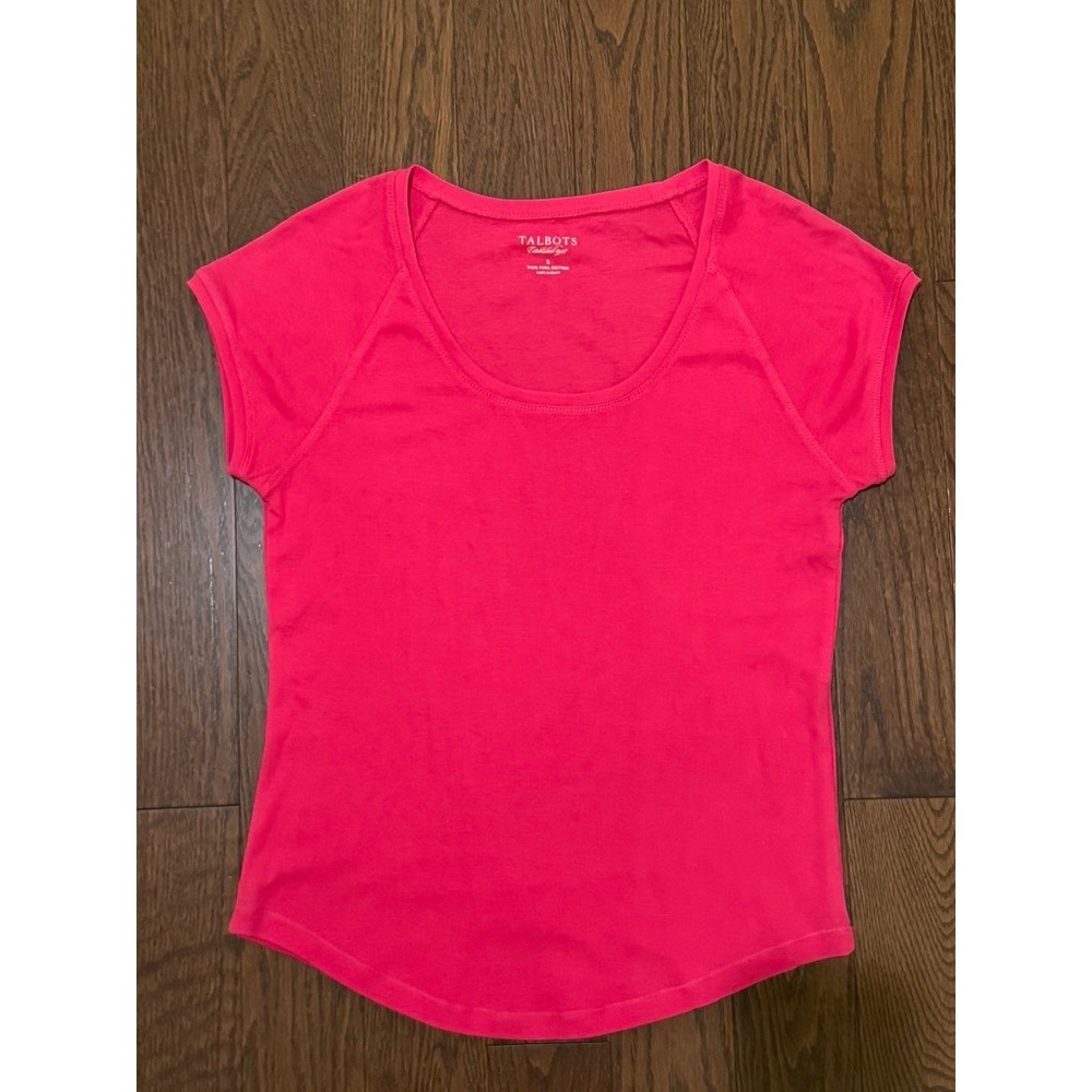 Talbots Pima Cotton Tee Small Hot Pink Cap Sleeve Barbiecore Casual Preppy